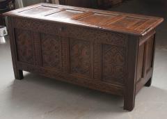 English Late 18th Century Carved Oak Coffer - 1681481