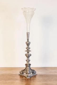 English Late Victorian Epergne with Silver Base and Crystal Vase 19th Century - 3660330