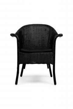 English Lloyd Loom style painted wicker small roundback arm chair - 4674117