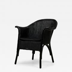 English Lloyd Loom style painted wicker small roundback arm chair - 4735488