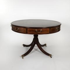 English Mahogany Drum Table with Embossed Leather Top Circa 1900 - 3855841