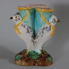 English Majolica Bird Triple Throated Vase - 2157787