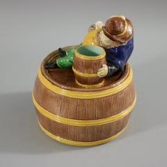 English Majolica Dwarf on Barrel Jar And Cover - 2801404