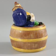 English Majolica Dwarf on Barrel Jar And Cover - 2801407