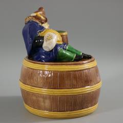 English Majolica Dwarf on Barrel Jar And Cover - 2801408