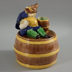 English Majolica Dwarf on Barrel Jar And Cover - 2801409