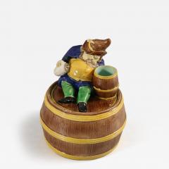 English Majolica Dwarf on Barrel Jar And Cover - 2804599