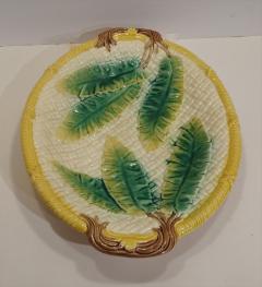 English Majolica Serving Tray with Basket Leaves and Stem Handles Circa 1870 - 2246669