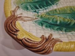 English Majolica Serving Tray with Basket Leaves and Stem Handles Circa 1870 - 2246670