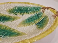 English Majolica Serving Tray with Basket Leaves and Stem Handles Circa 1870 - 2246671
