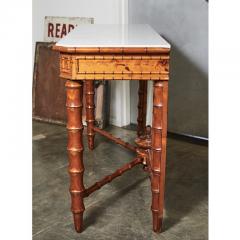 English Marble Top Faux Bamboo Mirror Backed Console - 1949691