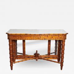 English Marble Top Faux Bamboo Mirror Backed Console - 1950074