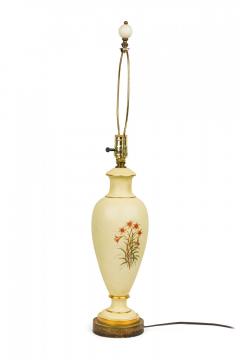 English Mid Century Beige Ceramic and Brass Floral Design Table Lamp - 4671953