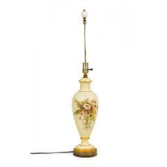 English Mid Century Beige Ceramic and Brass Floral Design Table Lamp - 4735073
