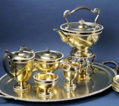 English Monumental Gilt Sterling Silver Tea Set with Tray Cups and Saucers - 3237352