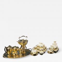 English Monumental Gilt Sterling Silver Tea Set with Tray Cups and Saucers - 3241367