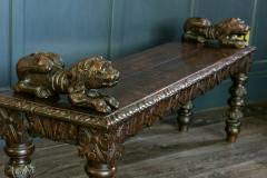 English Oak Hand carved bench settle with Recumbent carved lions - 1973848