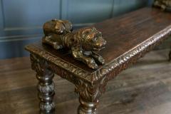 English Oak Hand carved bench settle with Recumbent carved lions - 1973854