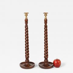 English Open Twist Oak Candlesticks - 4575834