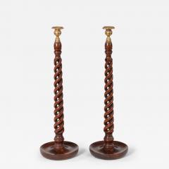 English Open Twist Oak Candlesticks - 4575836