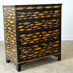 English Painted Chest with Fish Decoupage - 4798319