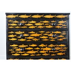 English Painted Chest with Fish Decoupage - 4798328