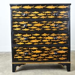 English Painted Chest with Fish Decoupage - 4798330