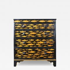 English Painted Chest with Fish Decoupage - 4801183