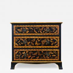 English Painted Pine Chest of Drawers with Moth Decoupage - 4801228