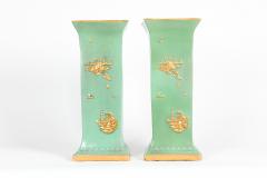 English Pair Glazed Parcel Gilt Porcelain Vases Pieces - 1037688