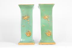 English Pair Glazed Parcel Gilt Porcelain Vases Pieces - 1037689