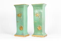 English Pair Glazed Parcel Gilt Porcelain Vases Pieces - 1037690