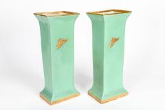 English Pair Glazed Parcel Gilt Porcelain Vases Pieces - 1037696