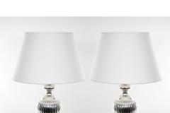 English Pair Mid 20th Century Silver Plate Table Lamp - 3121433