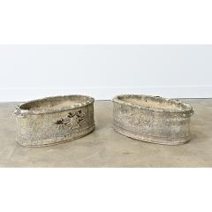 English Pair of 1920s Oval Cast Stone Planters - 4549954