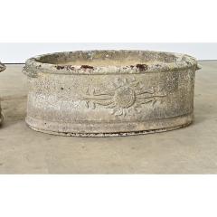 English Pair of 1920s Oval Cast Stone Planters - 4549956