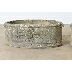 English Pair of 1920s Oval Cast Stone Planters - 4549958