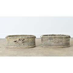 English Pair of 1920s Oval Cast Stone Planters - 4549980
