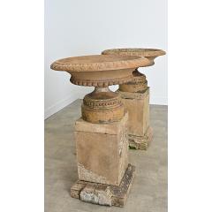 English Pair of 19th Century Carved Stone Garden Urns - 4549959