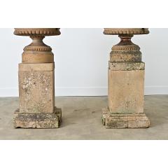 English Pair of 19th Century Carved Stone Garden Urns - 4549999