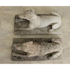 English Pair of Cast Stone Whippet Garden Statues - 4549935