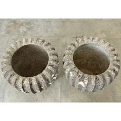 English Pair of Fluted Stone Planters - 4798690
