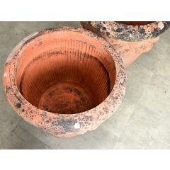 English Pair of Large 20th Century Terracotta Decorated Planters - 4798666