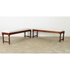 English Pair of Solid Oak Benches with Cushions - 3887988