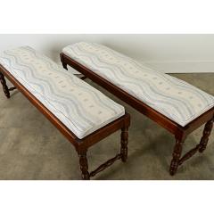 English Pair of Solid Oak Benches with Cushions - 3888027