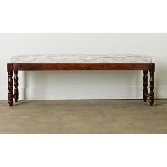 English Pair of Solid Oak Benches with Cushions - 3888049