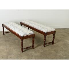 English Pair of Solid Oak Benches with Cushions - 3888061