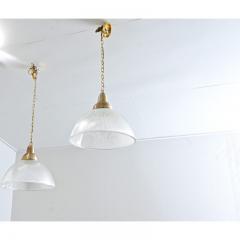 English Pair of Vintage Industrial Holophane Glass Pendants - 4558226