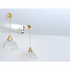 English Pair of Vintage Industrial Holophane Glass Pendants - 4558228
