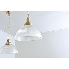 English Pair of Vintage Industrial Holophane Glass Pendants - 4558229